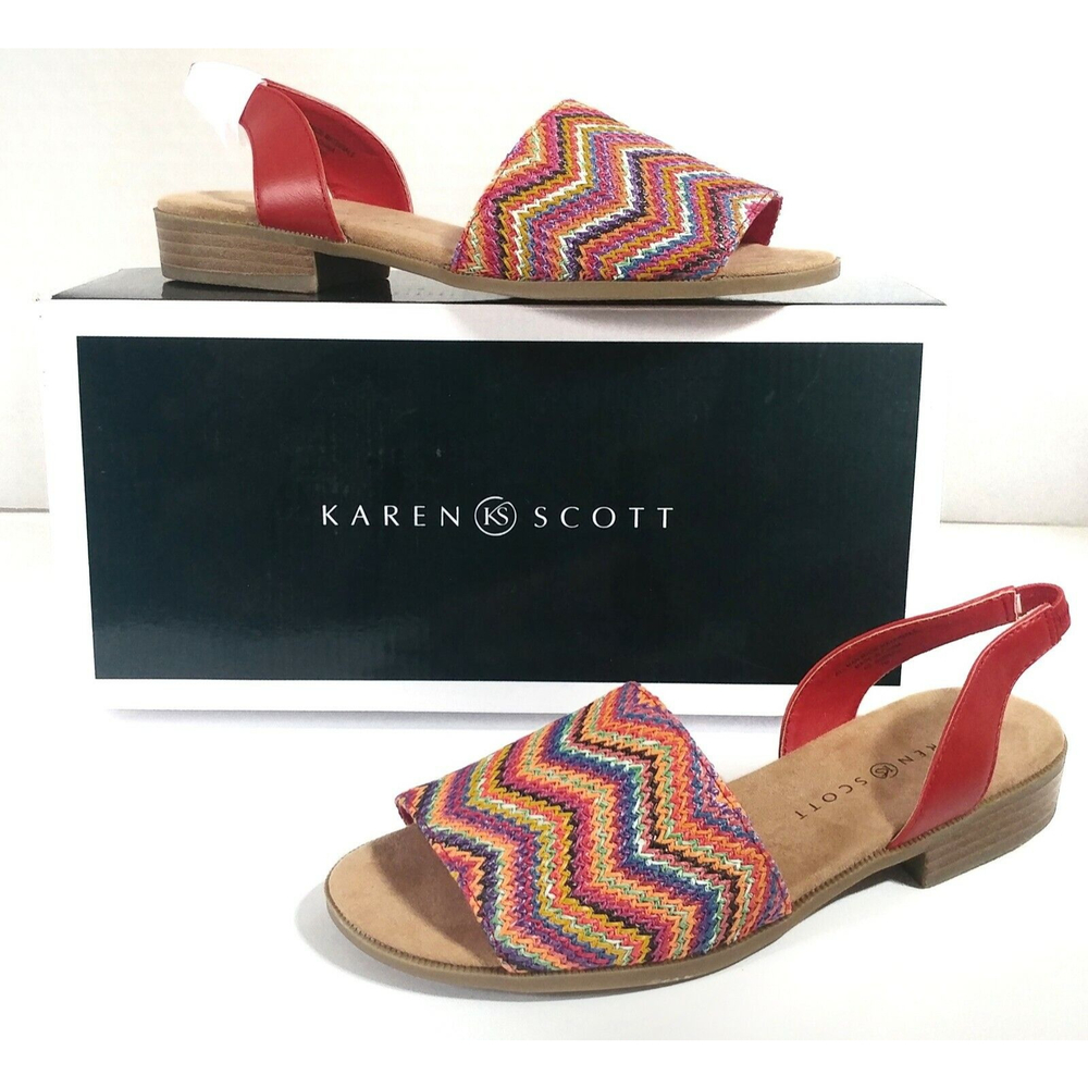NIB Karen Scott Jonnah Slingback Open Toe Sandals Red Multicolor Women